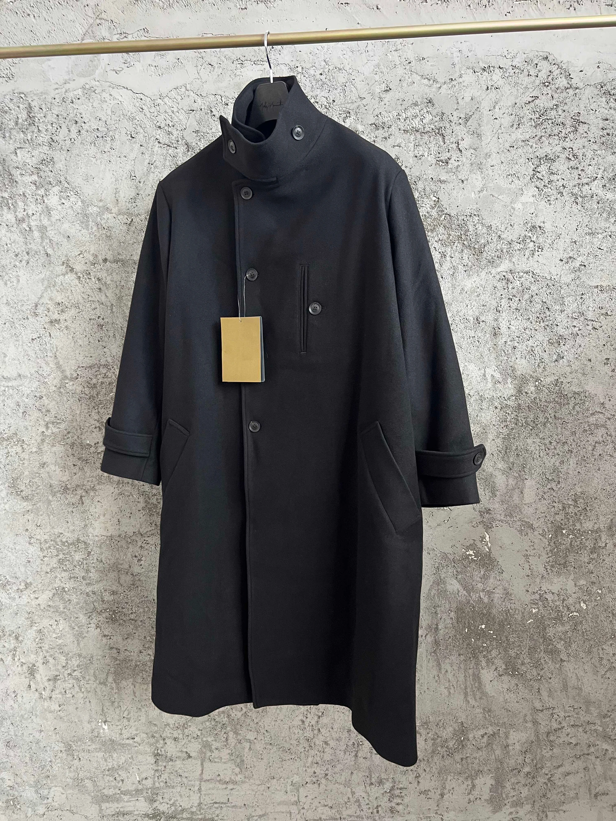 معطف TOP-YAMAMOTO بتصميم أصلي بلون سادة وياقة واقفة وصدر واحد 23AW أنيق ومتعدد الاستخدامات #3