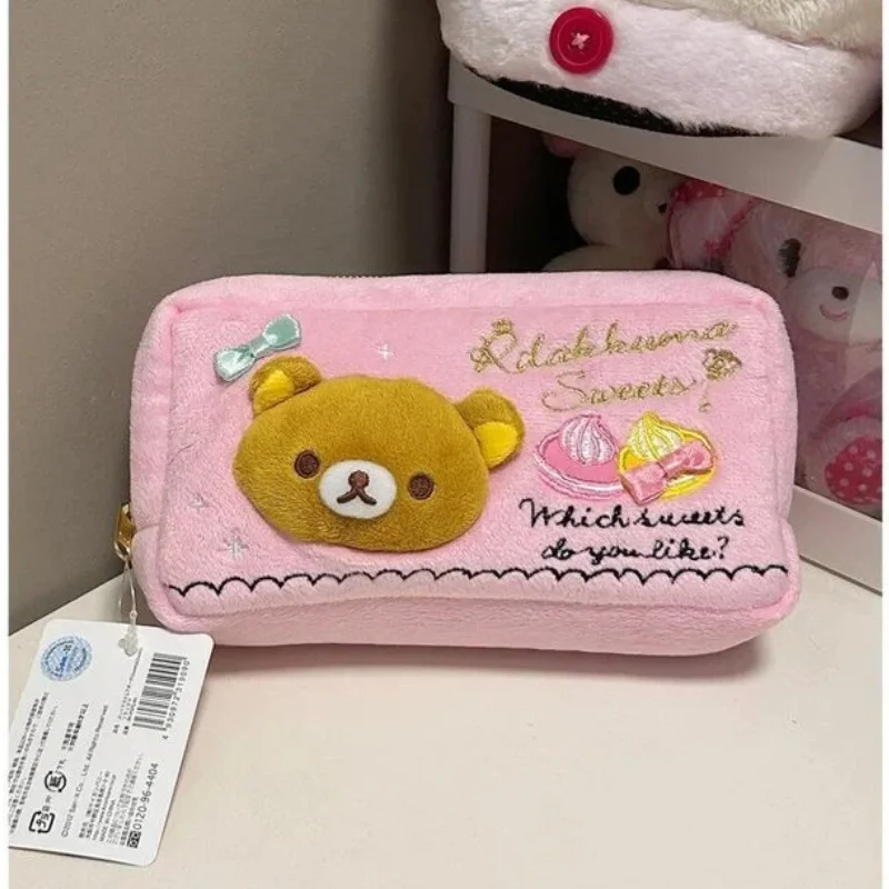 Sanx Rilakkuma Vintage Sweets Series Plush Pencil Case Soft Pink Cute Zipper Stationery Storage Pouch For Daily Use