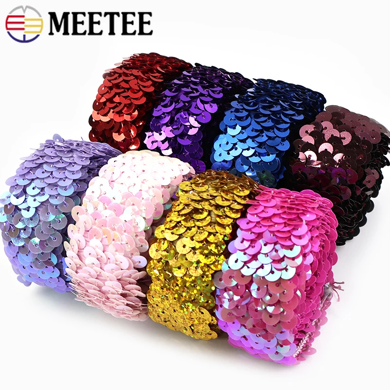 

2/5/10M 30mm Sequins Lace Trim for Clothes Ribbon Fabric Stretch Laces Trimming Curtain Dress Elastic Band Sewing Accessories