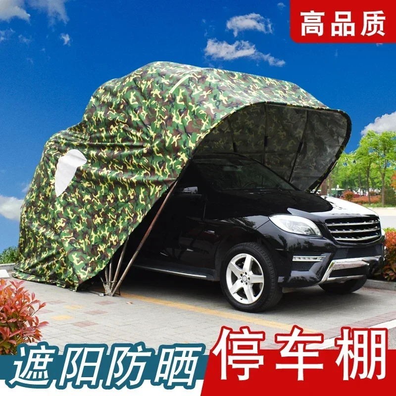 Car semi-automatic folding carport, household sunshade, outdoor sunscreen, mobile garage, simple telescopic parking shed