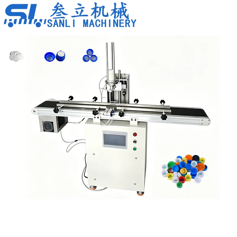 Semi-Automatic Cap Gasket Inserting Machine with Conveyor for Plastic Bottle Caps