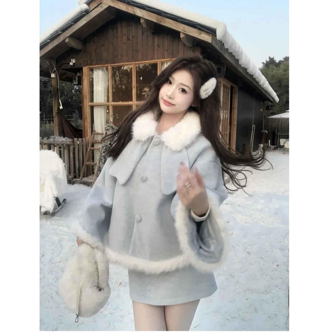 UNXX Autumn and Winter White Textured Thick Wool Blend Elegant Set Women Female Office Lady Two-piece Set 2024 New Arrivals