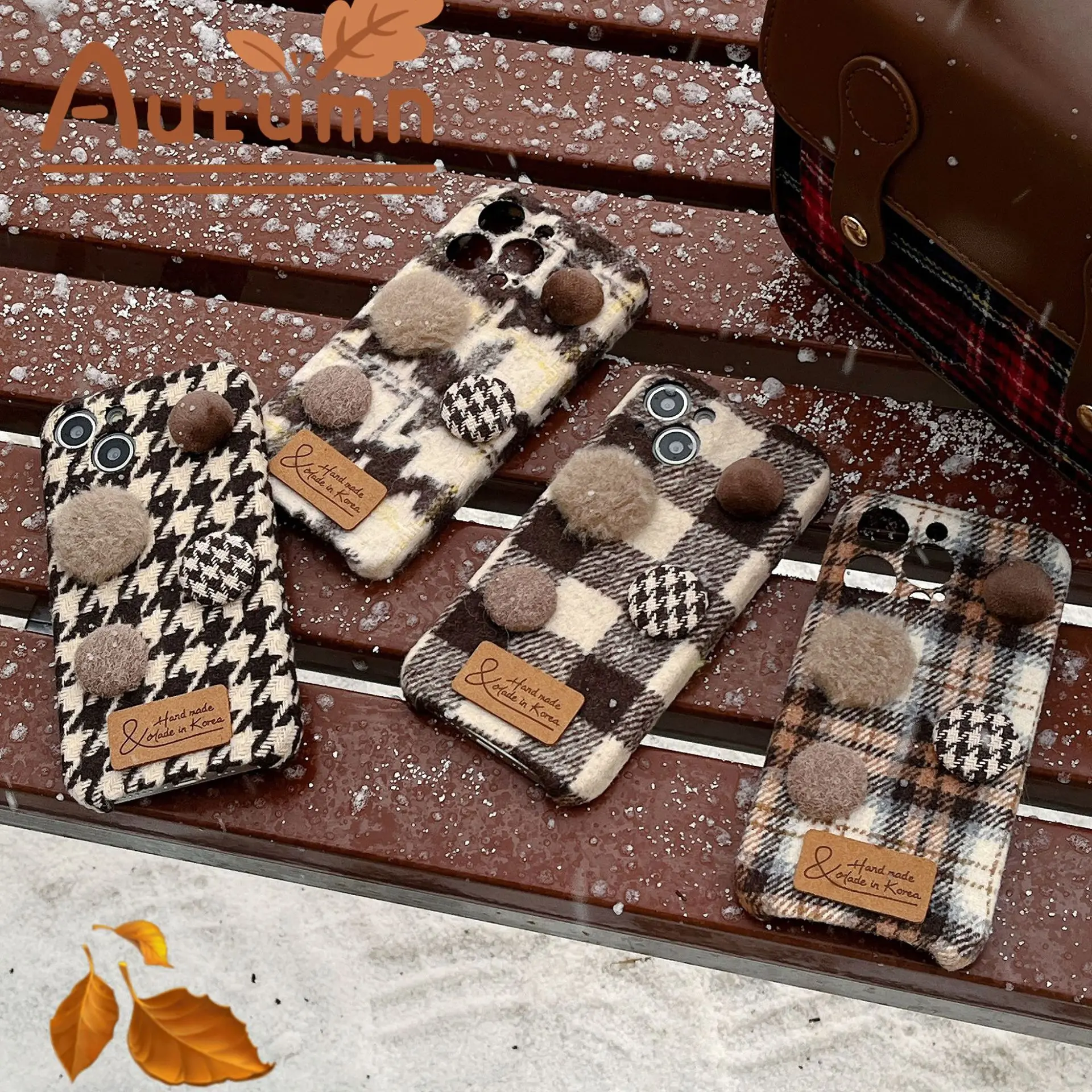 Winter Plush Phone Case Suitable for IPhone 13 Pro Max 14 Pro 12 11 Nano Anti Vibration IPhone 15 Pro Warmth Grid Element Cover