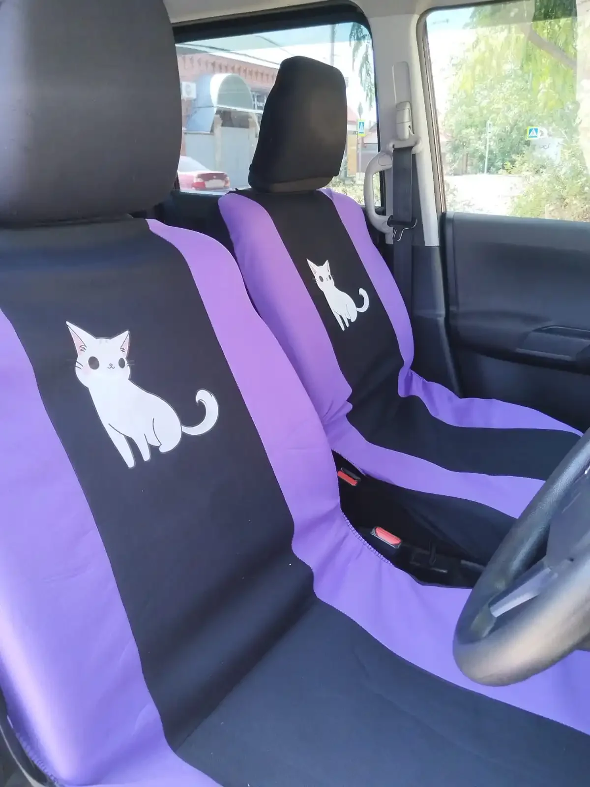 Cute Cat Print Universal Full Set Car Seat Covers  4 Colors Front Rear Auto Seat Protector Interior Accessories