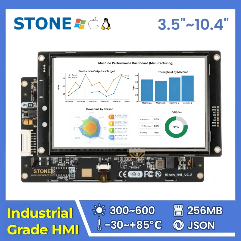 STONE I 3.5 4.3 5 5.6 7 8 10.1 10.4 Inch TFT LCD HMI Display with Resistive Touch Screen 1GHz Cortex‑A8 CPU for RS485 Interface