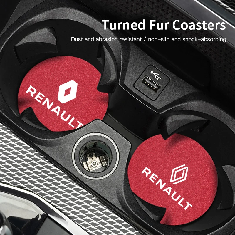 

2Pcs Car Cup Mat Leather Auto Cup Slot Non-Slip Coaster For Renault RS Clio Megane 2 3 4 Captur Trafic Twingo Scenic 2 Kadjar