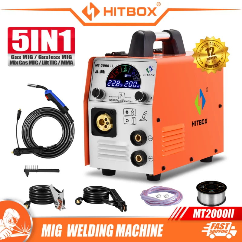 

HITBOX 5 in 1 MT2000II MIG Semi-Automatic Welding Machine IGBT Inverter With MIG Gas/Mig Gasless /MIG Mixed /MMA /TIG Welder