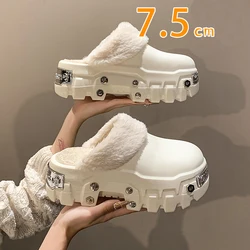 Winter Women Shoes Warm Clogs EVA Cotton Shoes Soft Plush Punk Sandal Antiskid Platform Home Flip Flop Slippers For Female