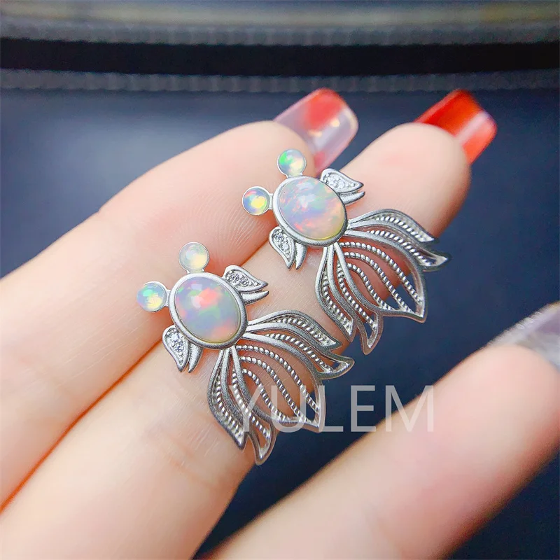 YULEM New Arrival Goldfish Silver 925 Earrings Natural Opal 6x8mm Earrings Women Jewelry Gift Accessories