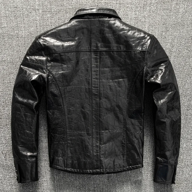 Italian Top Layer Goat Leather Fully Vegetable Tanned Heavy Water Washed Uncoated Japanese Genuine Leather Jacket