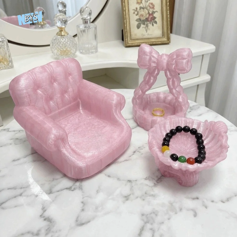 Elegant Bow 3D Printed Jewelry Tray Decorative Sweet Sofa-shaped Ring Holder Creative Baroque Style Shell Shape Jewelry Tray