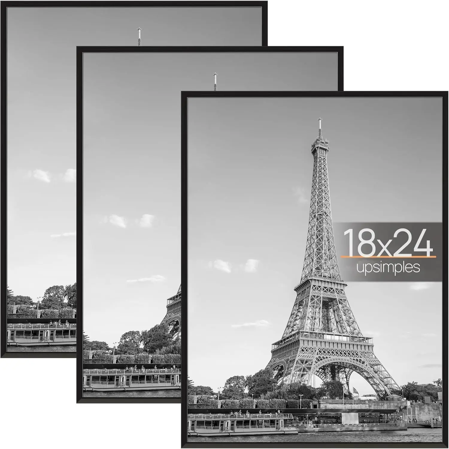 

18x24 Picture Frame Black 3 Pack, Scratch-Proof Poster Frames for Gallery Wall, Slide-In Strips, Horizontal or Vertical Hanging