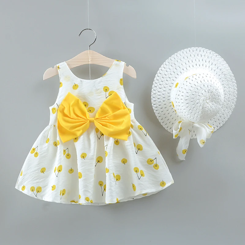 Baby Girl Summer Cherry Dress 1-3 Years Old Baby Camisole Dress Girl Dress Trendy Gift Hat