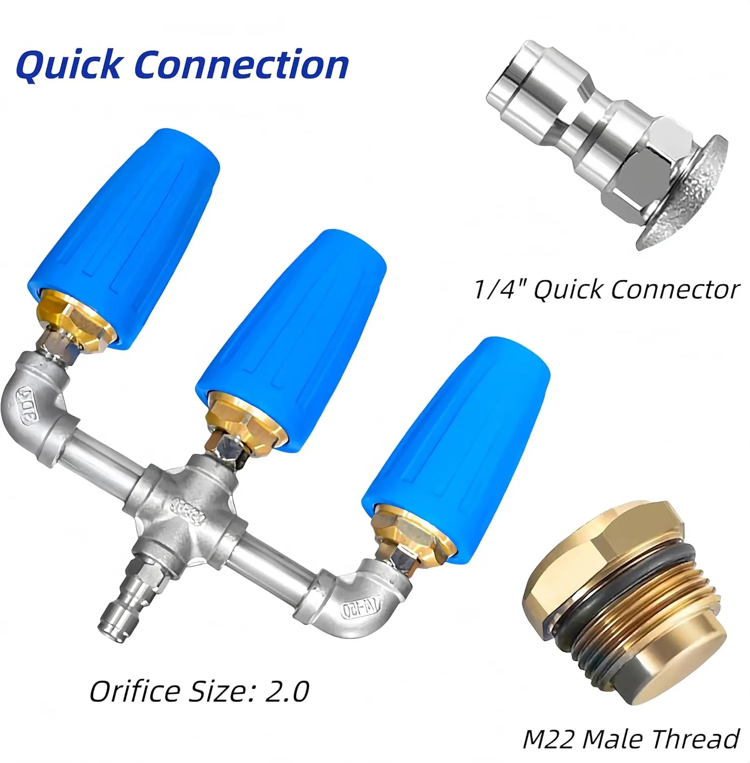 Triple Turbo Nozzle, 4000 PSI 360° Rotating Spray Tip with 1/4' Quick Connector, 3-in-1 Orifice for Pressure Washer