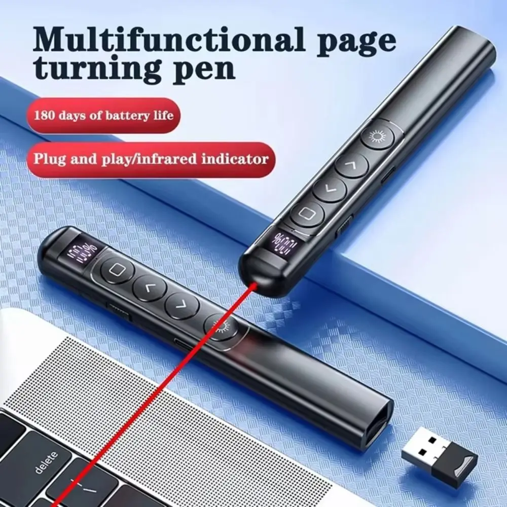 

Sensitive Control Page Turning Pen LCD Display Red Light Pointer Presentation Clicker 2.4GHz RF Portable Slide Advancer
