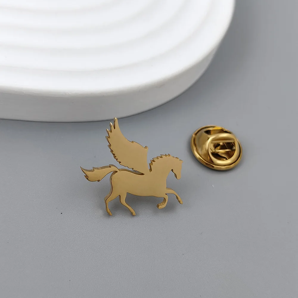 Fun cartoon Pegasus gold-plated badge, silver lapel pin, men's collar brooch black, formal suit accessories, gift for father