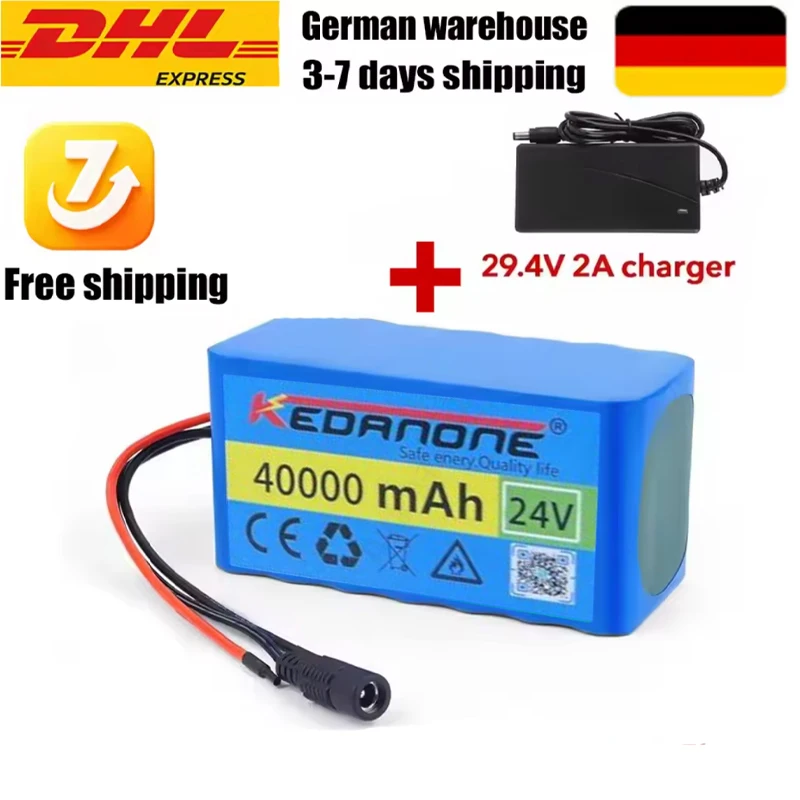 Batteria al litio ad alta capacità 7S3P 24V 40Ah per sedie a rotelle, pacco ricaricabile 18650 con caricabatterie rapido 29,4V 2A