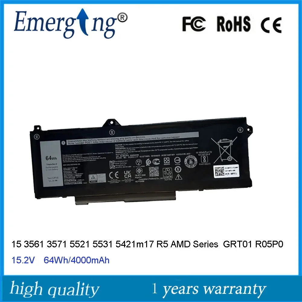 15.2V 64Wh GRT01 Laptop Battery for Dell Latitude 5421 5431 5521 5531 Precision 3561 3470 3561 3571 m17 R5 AMD 9JRV0 0P3TJ