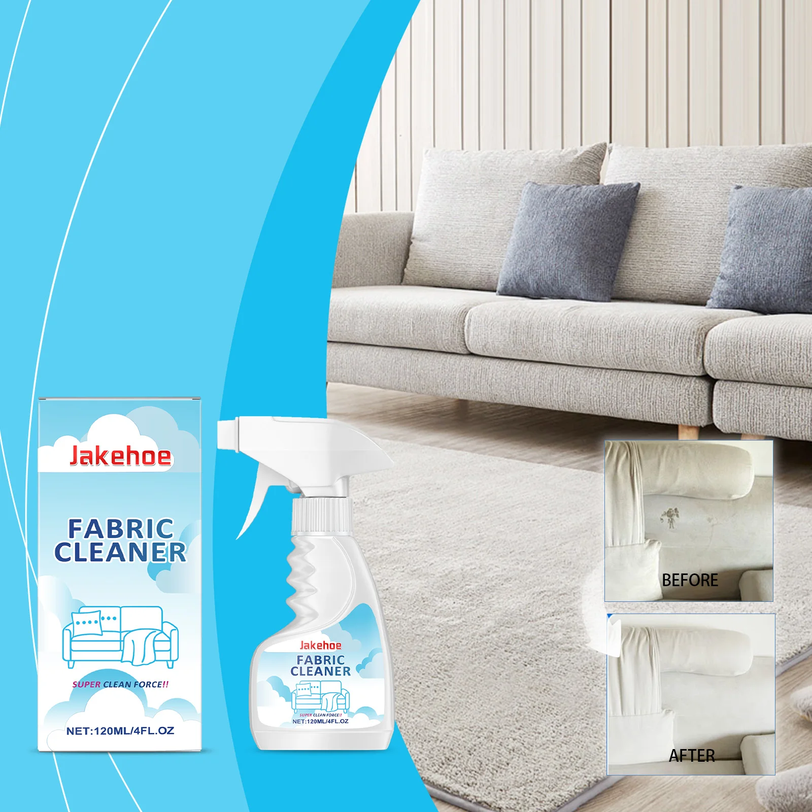 Jakehoe Stoffreiniger für Sofa, Teppich, Vorhang, Fleckenentferner, täglicher Haushalts-Schaumreiniger, neutraler pH-Wert, für Sofas, Teppiche, Vorhänge