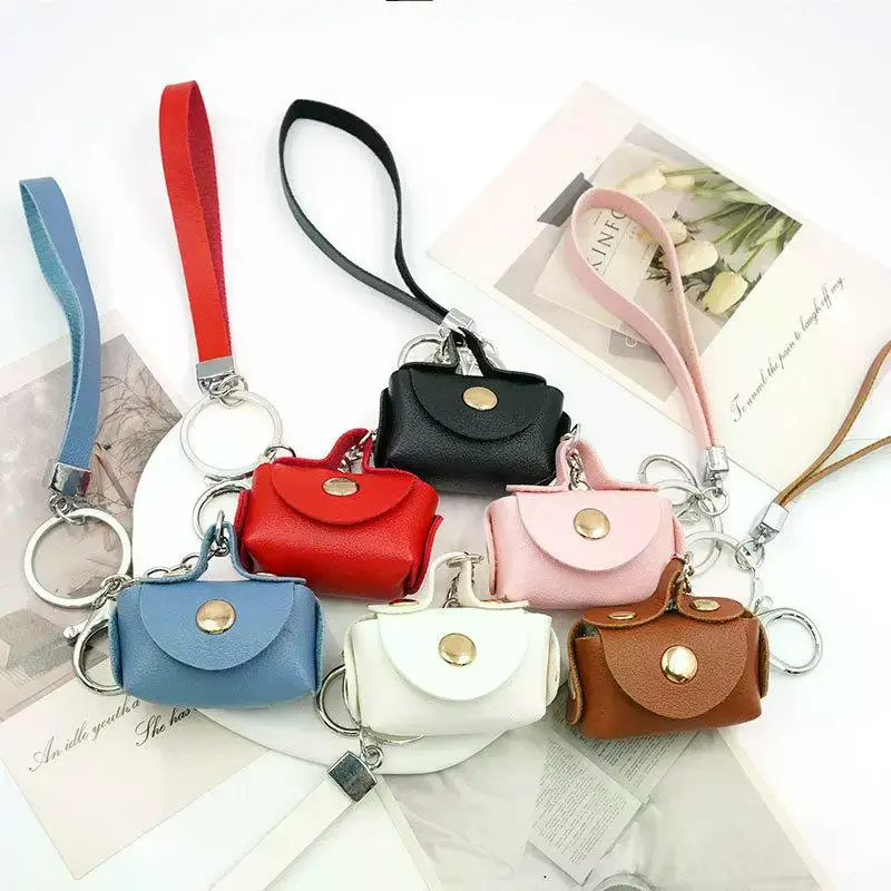 Kawaii Mini Bag Keychain PU Leather Small Handbag Coin Purses Keyring Headphone Bag Women Car Purse Pendant Keyholders Bag Parts