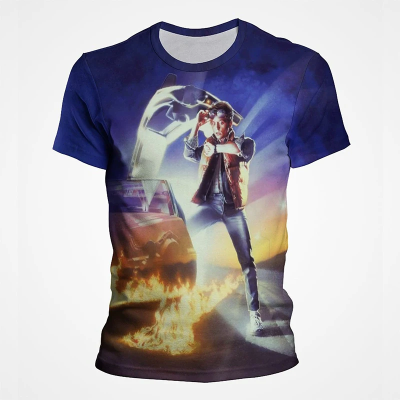 العودة إلى المستقبل فيلم ثلاثية الأبعاد طباعة تي شيرت الشارع الشهير الرجال النساء موضة عادية المتضخم س الرقبة تي شيرت الاطفال تيز القمم الملابس