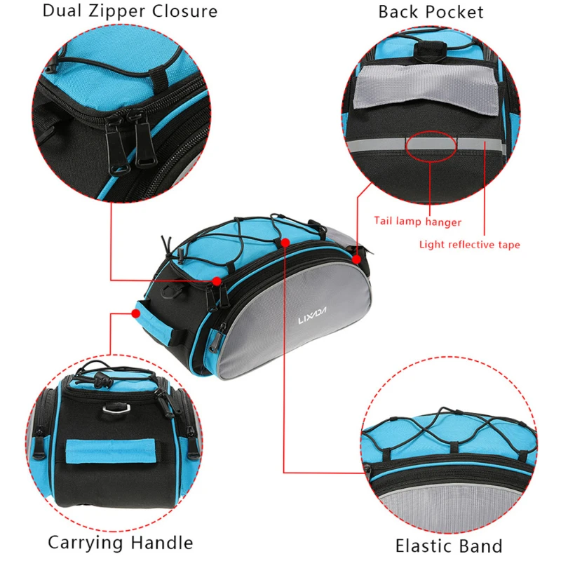 13L Bicycle Rear Seat Bag Riding Waterproof Rear Seat Storage MTB Bike Bags Cycling Trunk Backseat Handbag Saddle Shoulder Bag