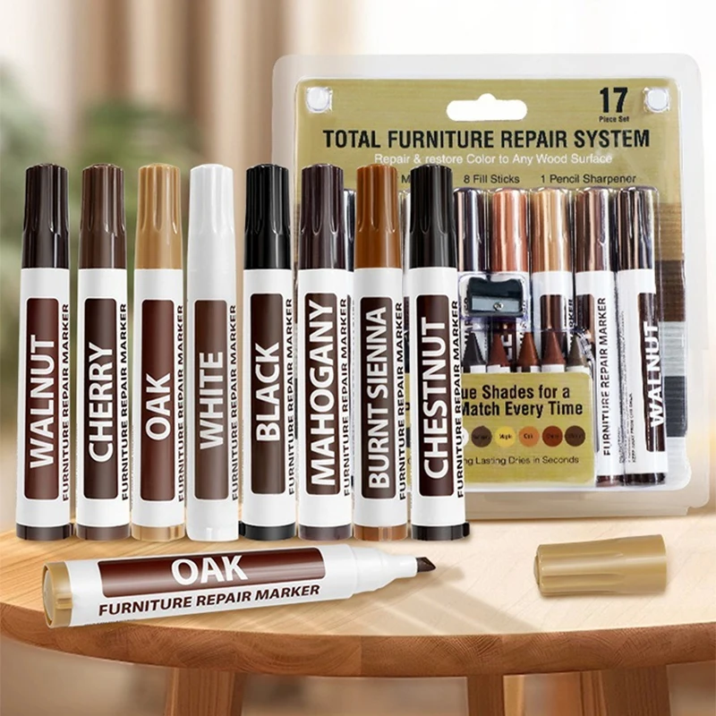 

6/8/10 Furniture Coloring Pen, Wood Texture Painting Pen, Scratches Exposed, White Wooden Door Edges Bumped off, Repairing