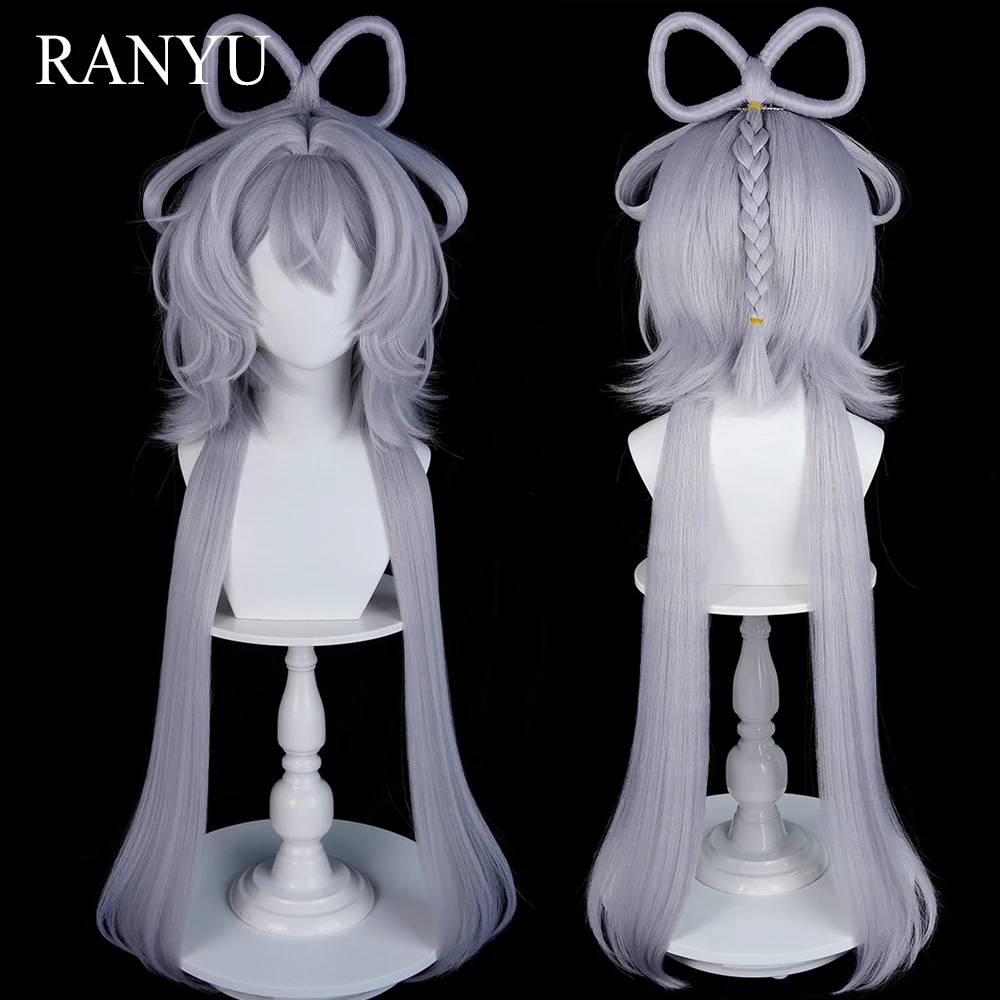 Long Grey Purple Straight Synthetic Wigs with Bangs Anime Game Cosplay Fluffy Wig Heat Resistant for Daily Party