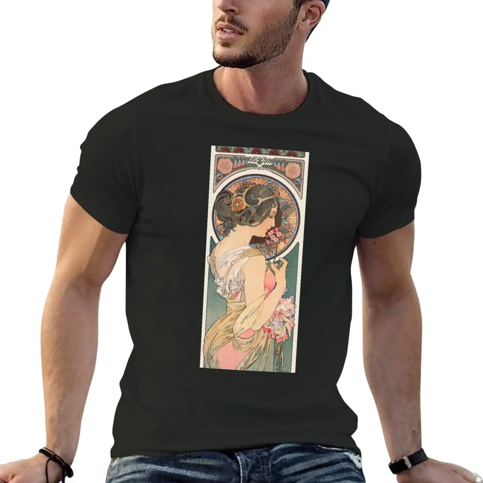 Primrose (1899) by Alphonse Mucha T-shirt anime clothes tops graphics mens graphic t-shirts hip hop