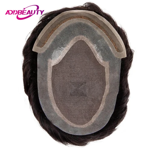 Peluca de cabello humano indio para hombres, tupé de encaje suizo frontal, sistema de encaje PU, prótesis masculina, pelucas de cabello humano, rayita Natural 130%