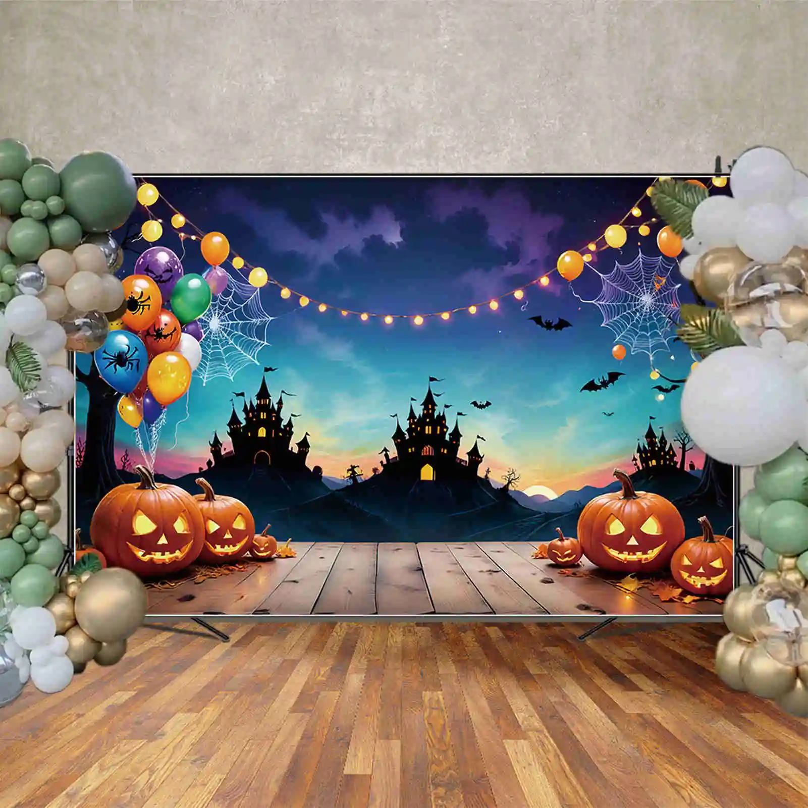 MOON.QG Neon Pumpkin Halloween Backdrops Photography Children Party Decor Photocall Backgrounds Photo Studio Photobooth Props