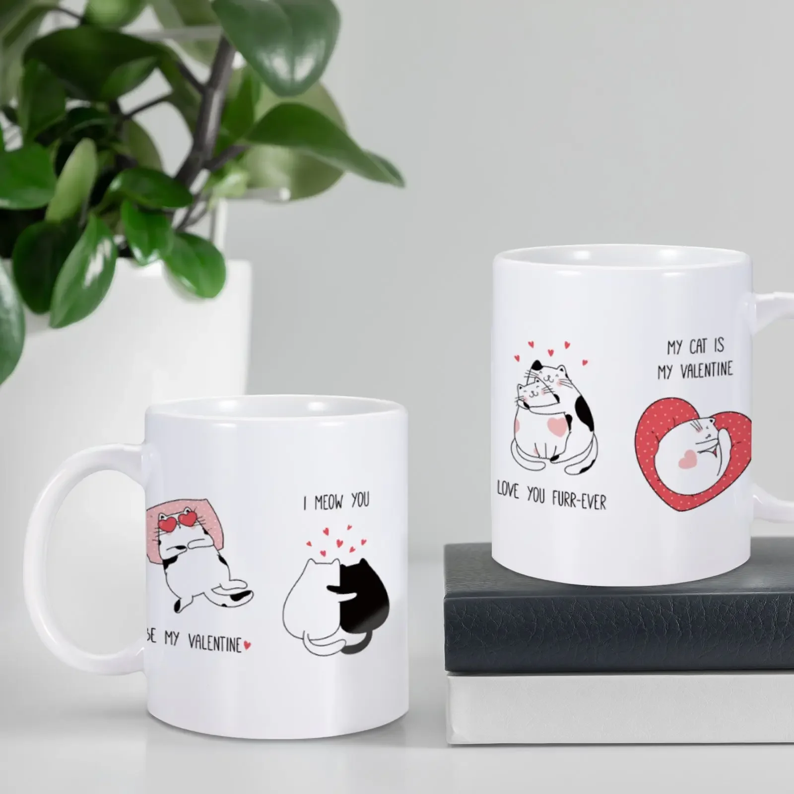 Funny Cat Coffee Mug for Couple Valentine's Day Wedding Memorial Gift for Bridal Shower Engaged Bride Groom Ceramics Mugs