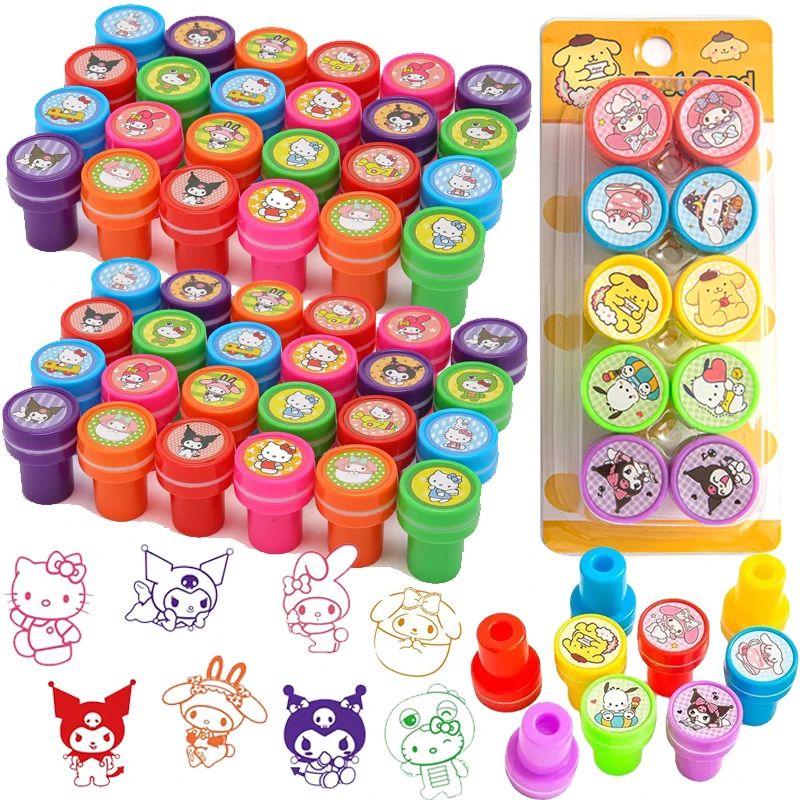 10/30Pcs Kawali Kuromied Theme Stamp Party Favor Kawaii Kitty Seal Stamps for Kids Girls Birthday Party Giveaway Souvenir Gifts