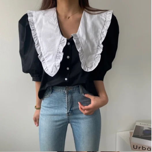 Summer Women Blouses White Spring Shirt Female Womens Blouse Blusas Casual Elegant Vintage Short Sleeve Cotton Oversize Loose
