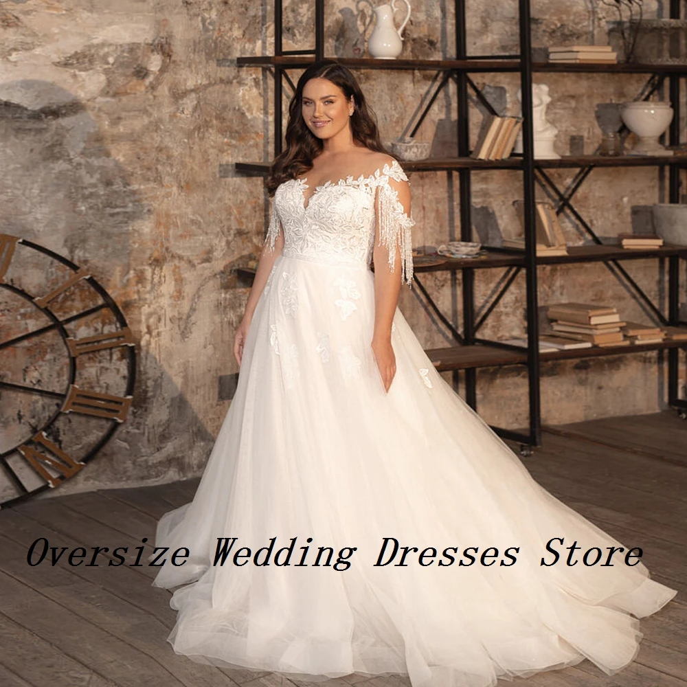 Plus Size Wedding Dresses with Lace Sleeveless Bridal Gowns for Women 2024 Summer New Soft Tulle Oversize Vestidos De Novia