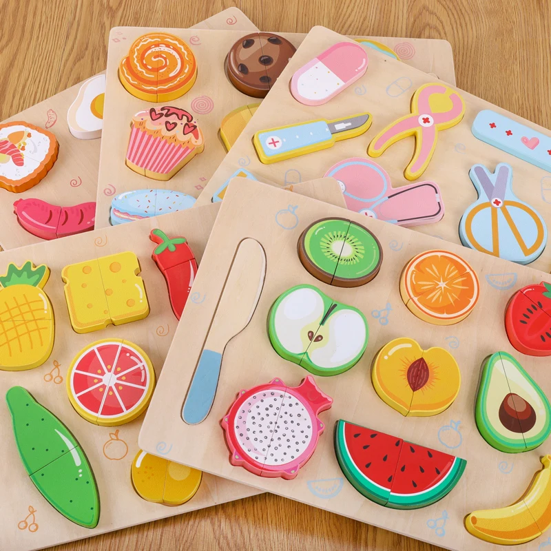 Simulation Fruits and Vegetables Kids Puzzle Game Child Wooden Education Toy