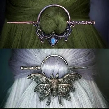 Vintage Gothic Nordic Hair Stick – Blue Stone and Butterfly Metal Hair Sticks or Bun Holder 2
