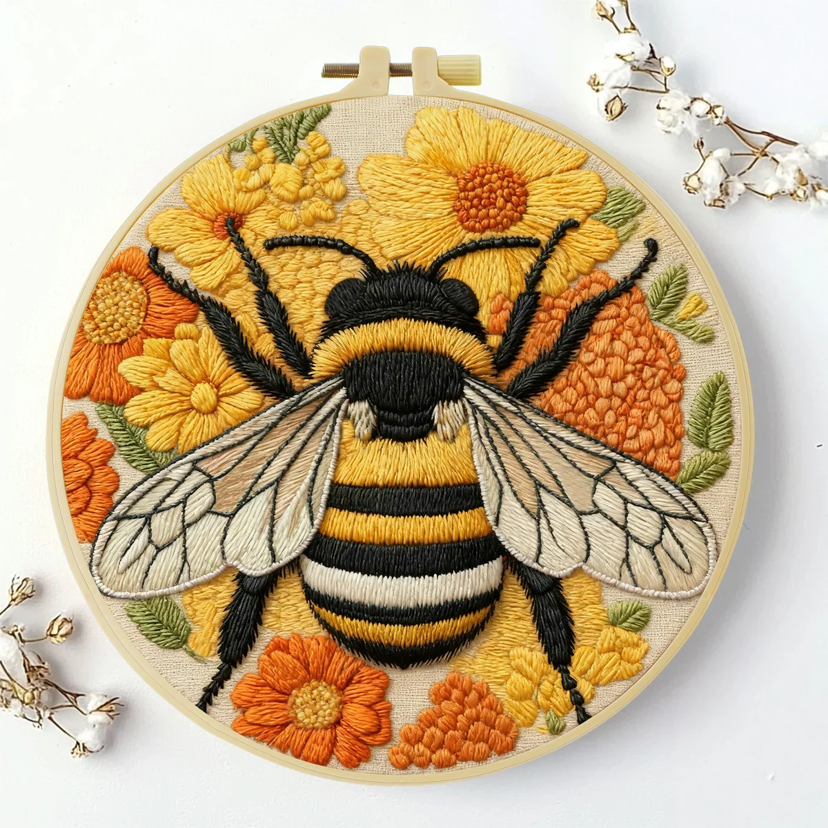 1 Stück 20X20CM/15X15CM 7,87/6,3 Zoll Bienen-Stickerei-Starter-Kit DIY-Kit DIY-Stickerei-Set Handarbeiten Nähkunst-Set für Anfänger – Detail 3