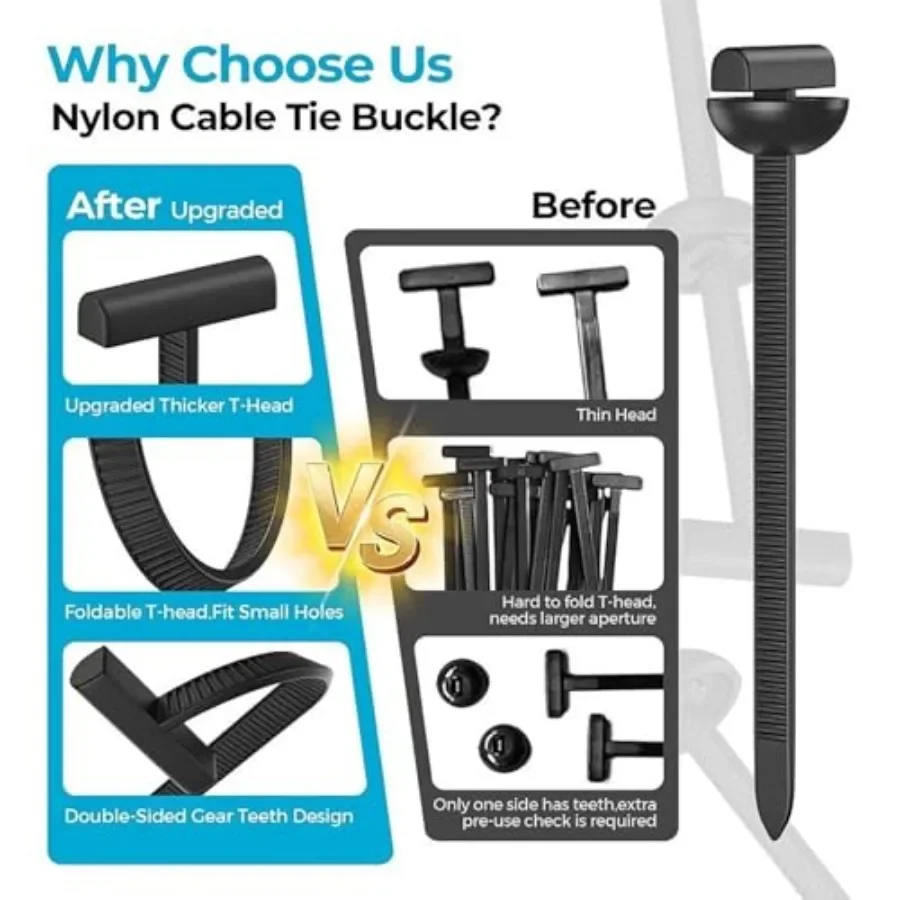 Nylon Universal Cable Tie Buckle - Heavy Duty Self-Locking Rivet Zip Ties, Multifunctional Cable Tie Buckle for Car Daily Repai
