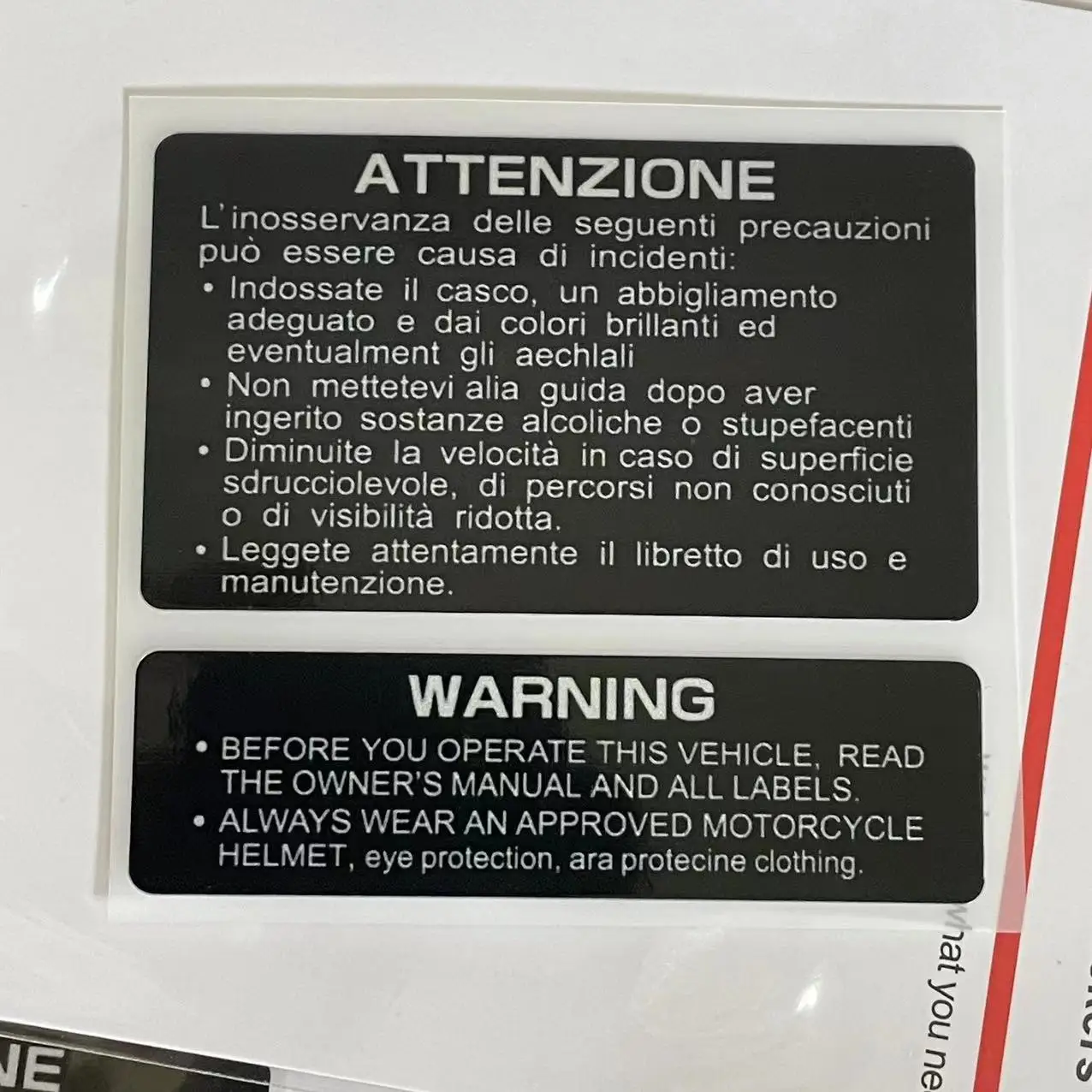 Motorcycle Universal Stickers For Kawasaki Z250 400 900 R1 R3 R6 MT Fuel Tank Warning Reflective Waterproof Attenzione Warning