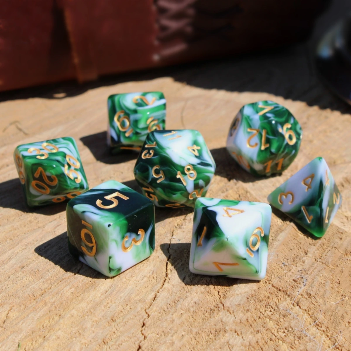 7Pcs/Set Marbled Mint Dice for DND Dungeons and Dragons Table Games D&D RPG Tabletop Roleplaying