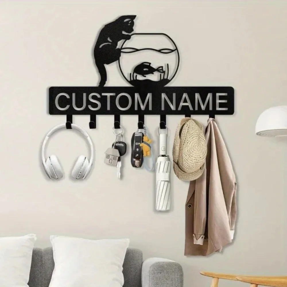 porte-cles-de-chat-personnalise-pour-mur-en-metal-t1-avec-crochets-cintre-de-nom-personnalise-decor-d'art-mural-pour-animaux-de-compagnie-noir-cadeaux-pour-la-maison-ou-le-jardin
