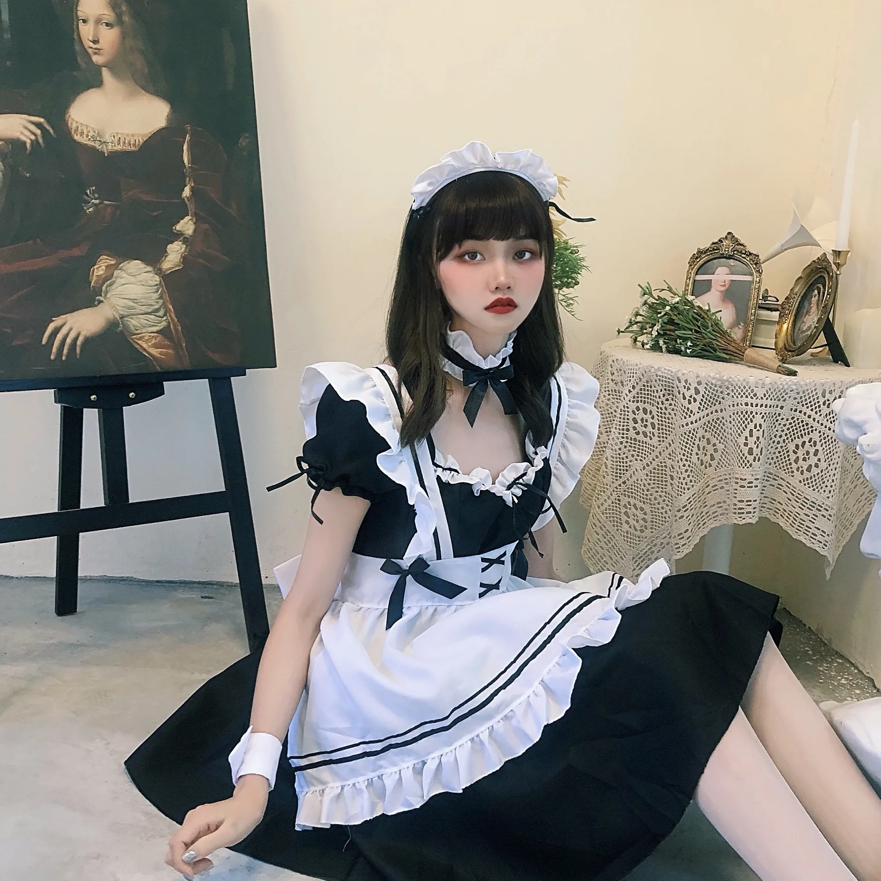 

Women Maid Cosplay Costume Cute Lolita Maid Costumes Outfit Dress Plus Size Lolita for Women Girls Halloween Carnival Party