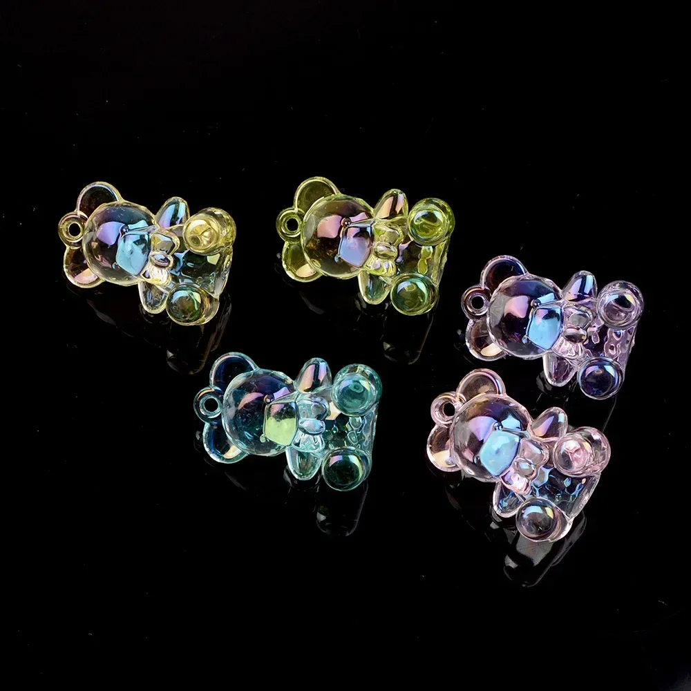 5 Pieces  19 * 29mm  Colorful Transparent Acrylic Bow Bear Pendant  DIY Makes Fashionable Jewelry Necklace Accessories Materials