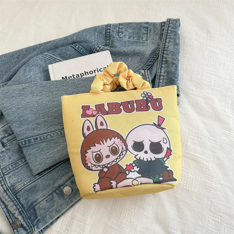 New Labubu Kawaii cartoon canvas bag Labubu student tutoring tote bag schoolbag capacity bag inner organizer bag