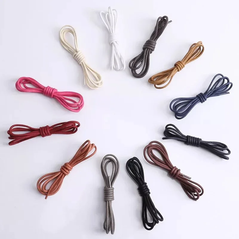 1Pair Waxed Cotton Shoelaces Round Leather Waterproof Shoe laces Boots Shoelace Shoestring Length 80/100/120/140CM P2