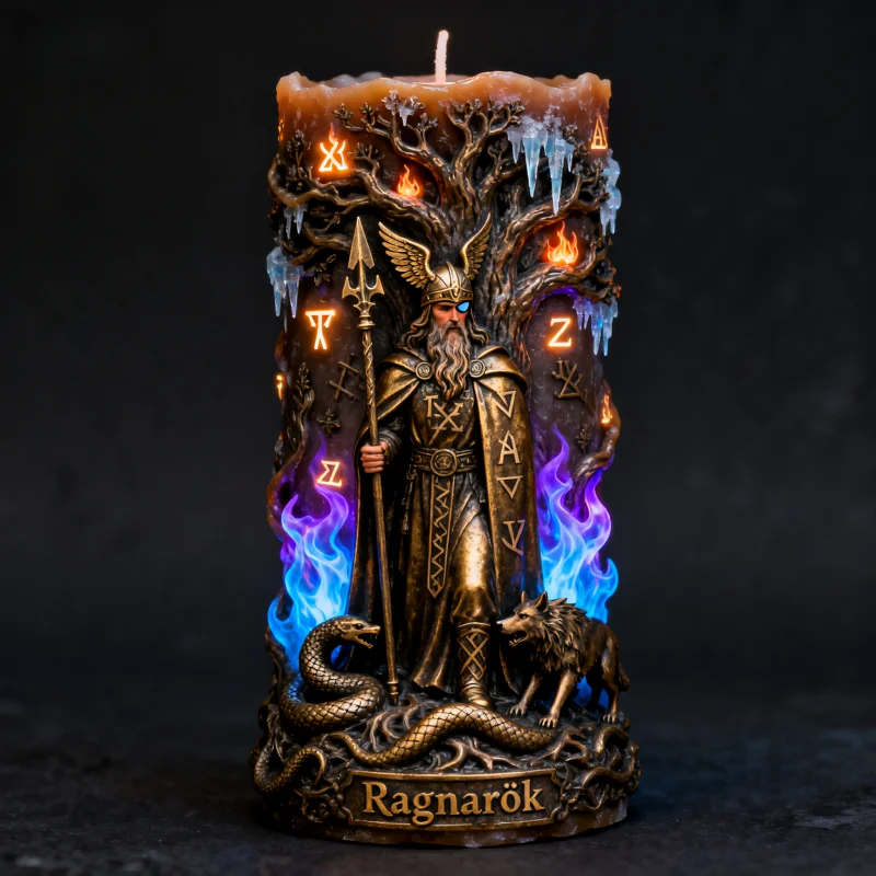 Crepúsculo de los dioses Odin vela en relieve molde de silicona pistola eterna doble cuervo mundo tallado tridimensional molde de aromaterapia vela aromaterapia fabricación molde de silicona