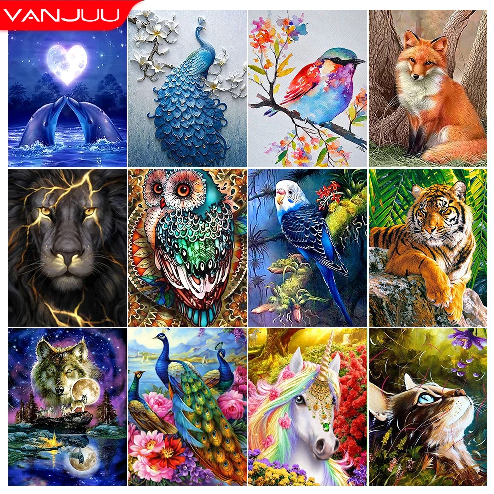 5D DIY Diamond Painting Animal Series Tiger Parrot Elephant Full Round Diamond Embroidery Mosaic Art Cross Stitch Home Decor