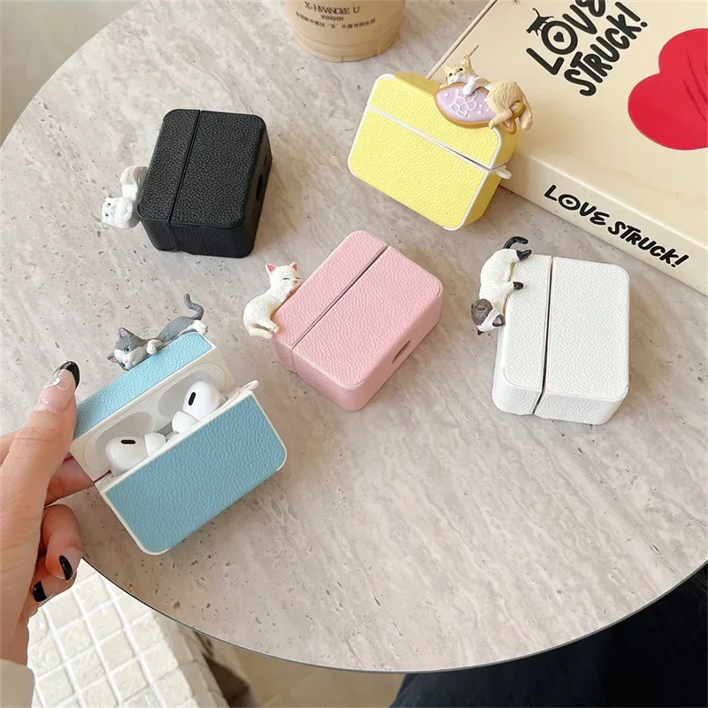 Custodia carina per gatti sdraiati per AirPods 4 Airpod 1 2 3 Pro Pro2 Auricolari Bluetooth Scatola di ricarica Custodia protettiva per auricolari