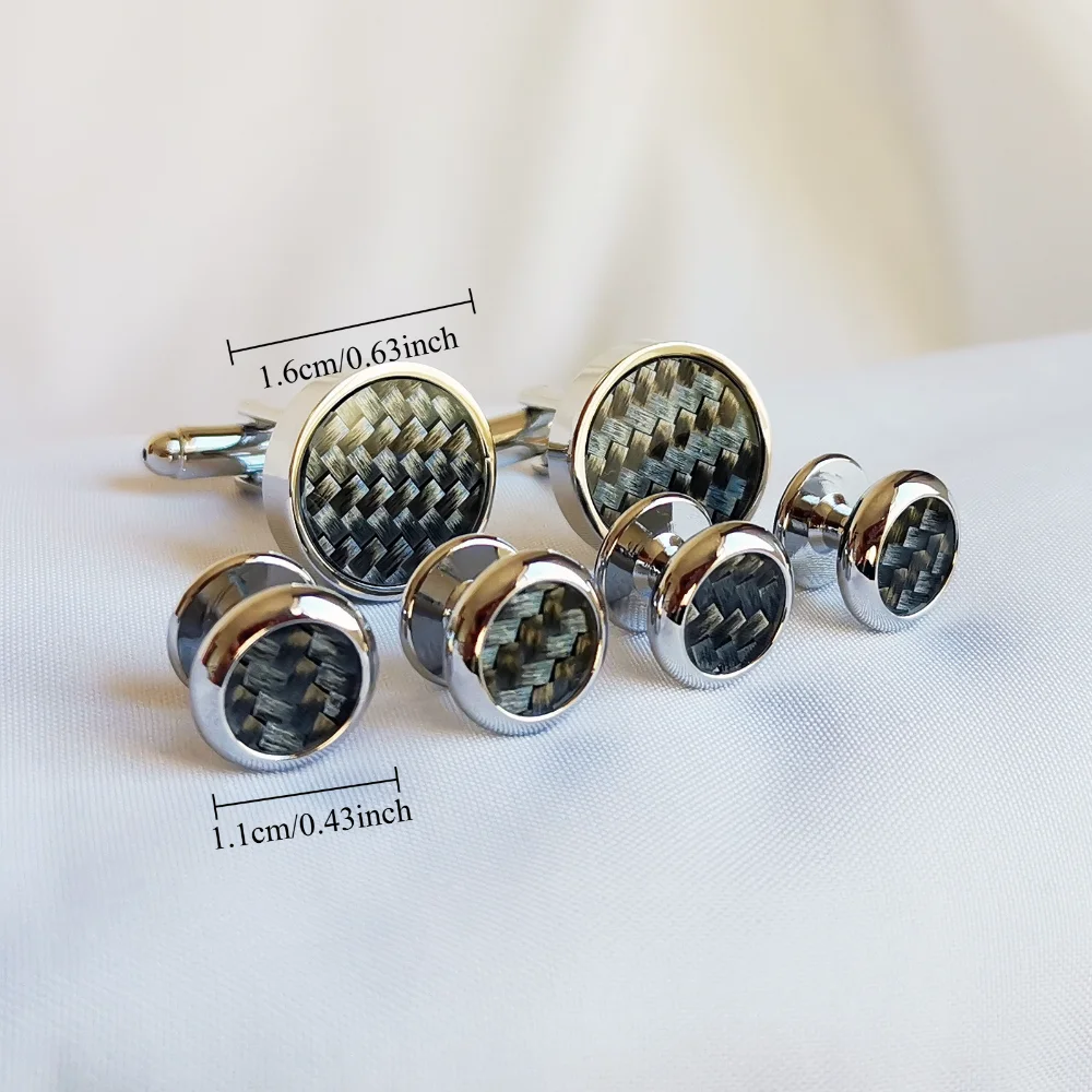 Carbon Fiber Cufflinks for Men Round and Square Business Suit Cufflinks Sophisticated Cuff Decoration for Suit Shirt